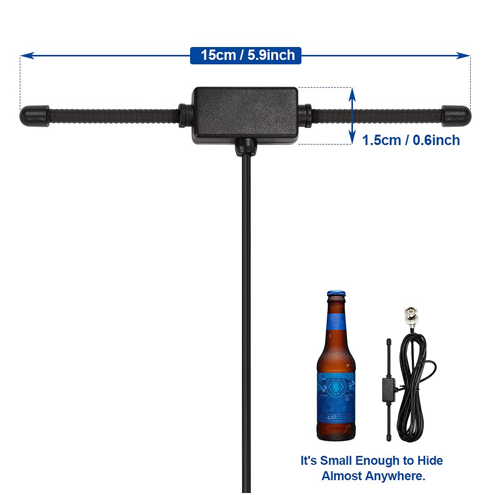 Diagram showing the compact size of the adhesive patch and the length of the 3-meter (9.8ft) coaxial cable