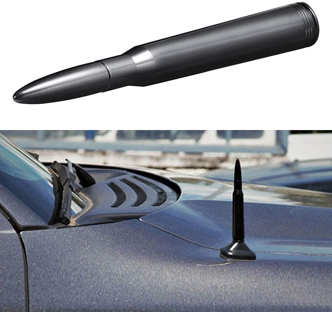 Illustration showing the tool-free installation of the stubby antenna on a truck fender