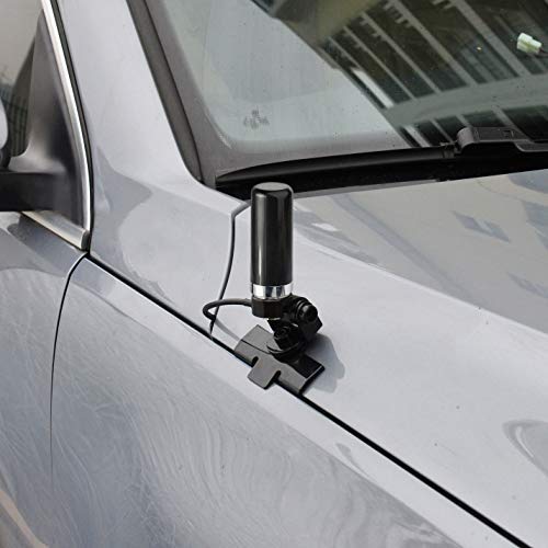 Showing the low-profile antenna mounted on a car trunk edge using the no-drill lip mount bracket for a clean look