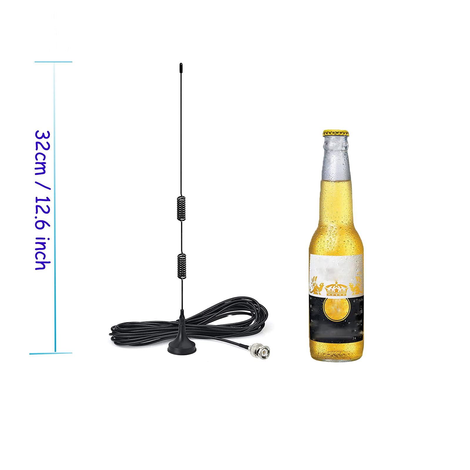 Specification diagram showing the antenna height, the 3m cable length, and the package contents of the 2-pack set