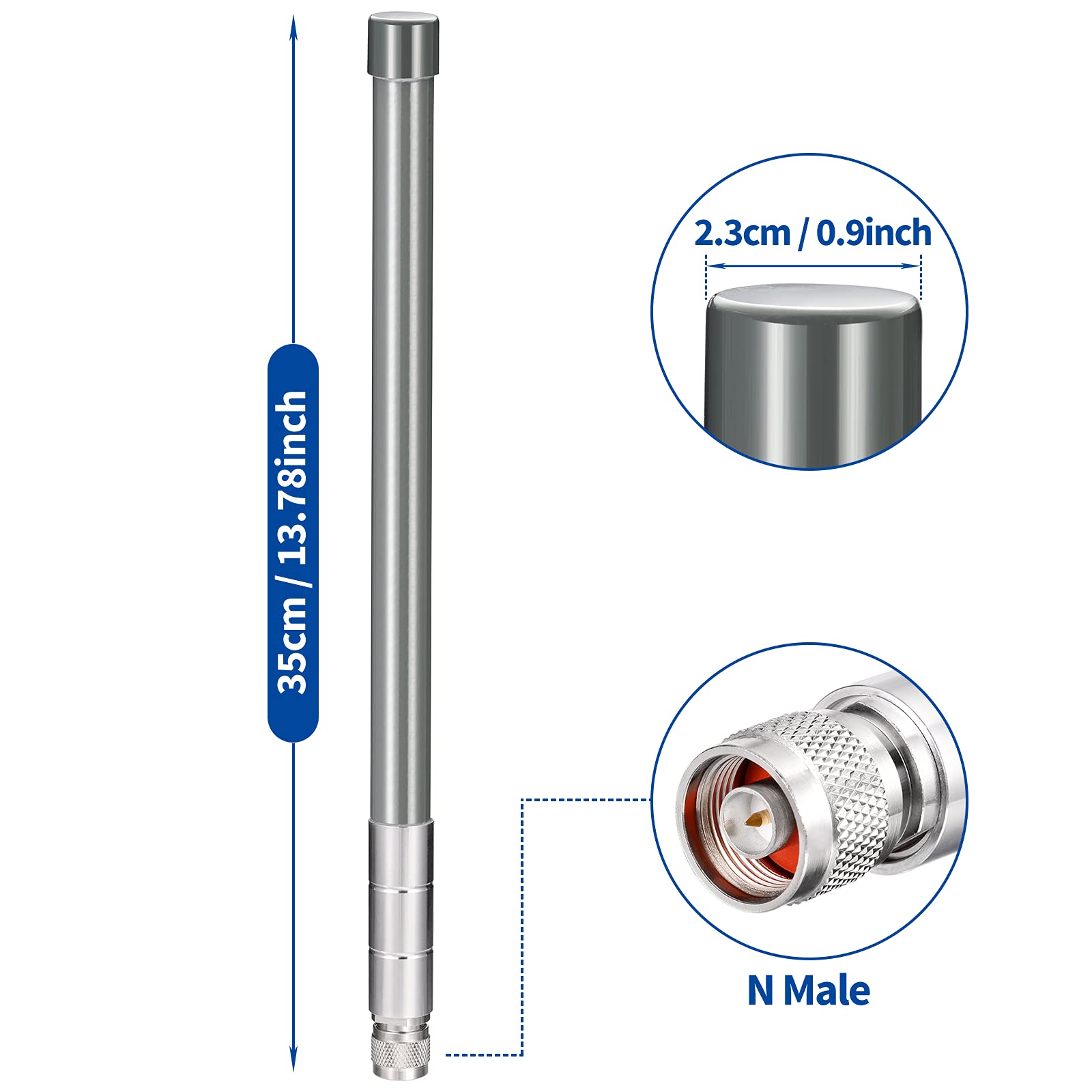 Technical diagram showing the antenna height and mounting bracket specifications