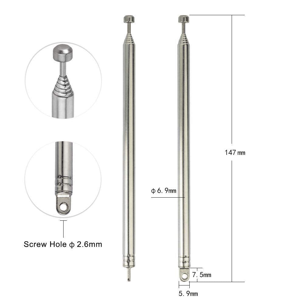 Technical diagram showing the antenna length (up to 74cm) and base dimensions