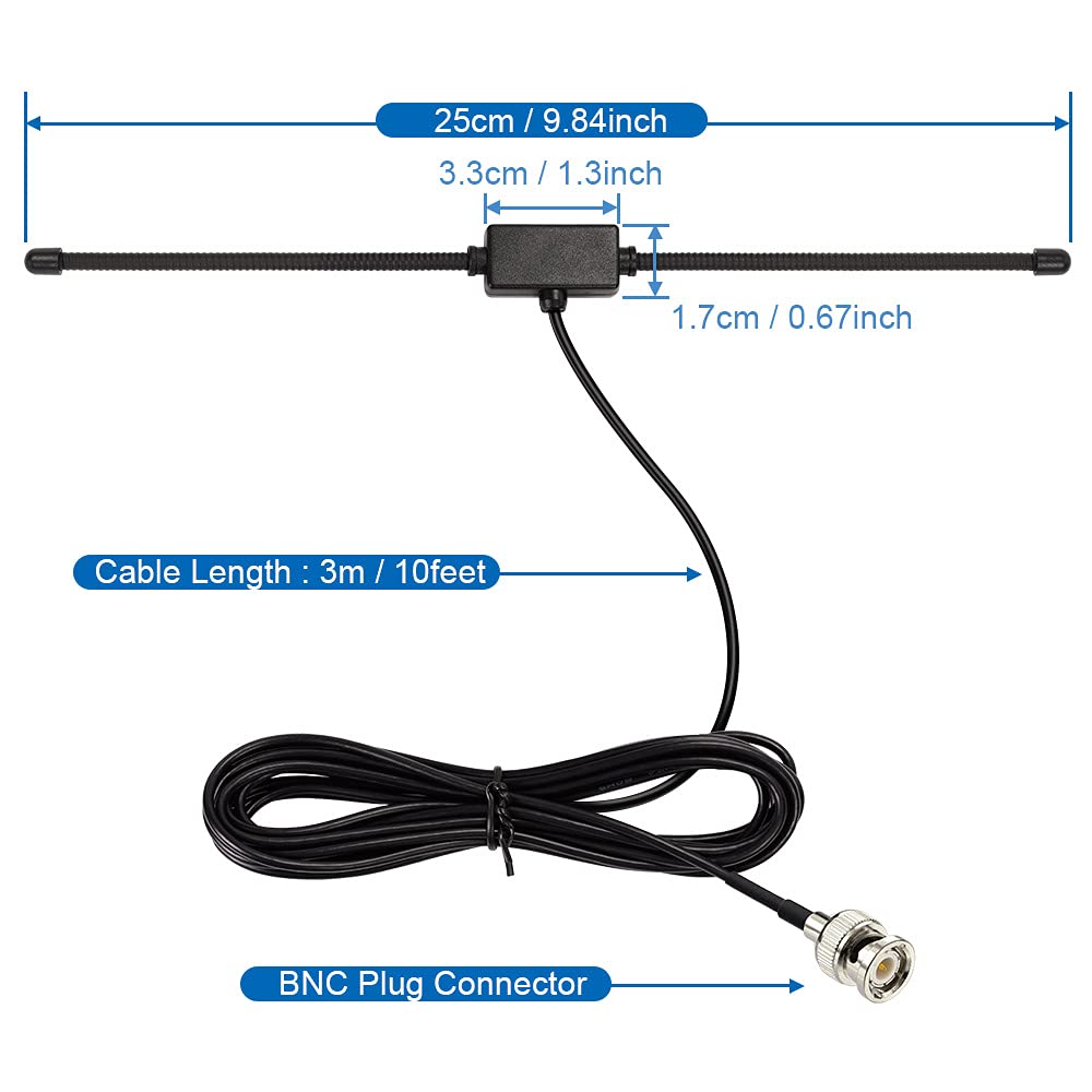 Technical diagram showing the antenna patch dimensions and the 3-meter cable length for flexible routing