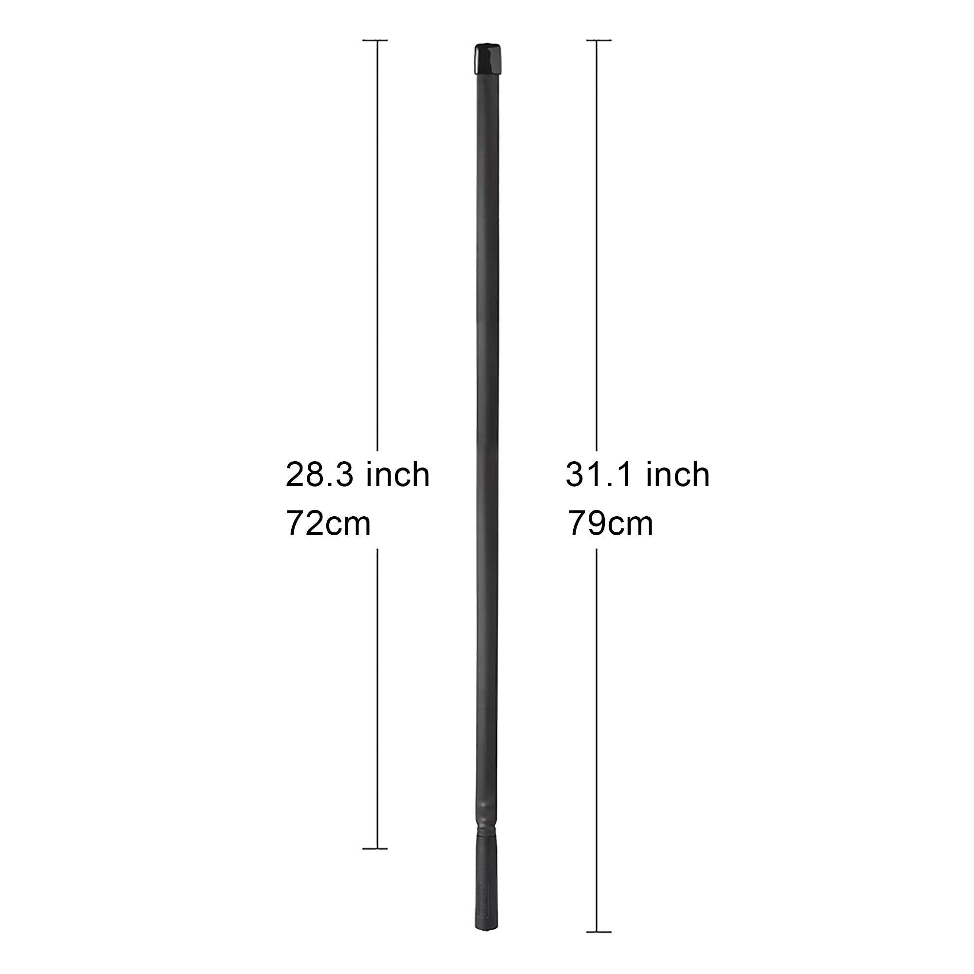 Technical layout showing the 18.5" (47cm) antenna length and the 3.3ft (1m) extension cable length