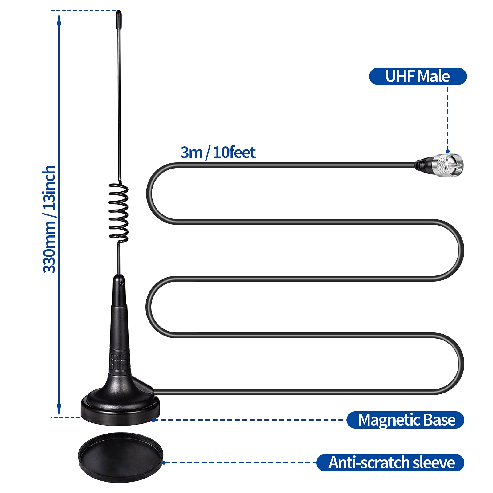 Bingfu 27MHz Magnetic Mount CB Antenna for Truck and Handheld Radio